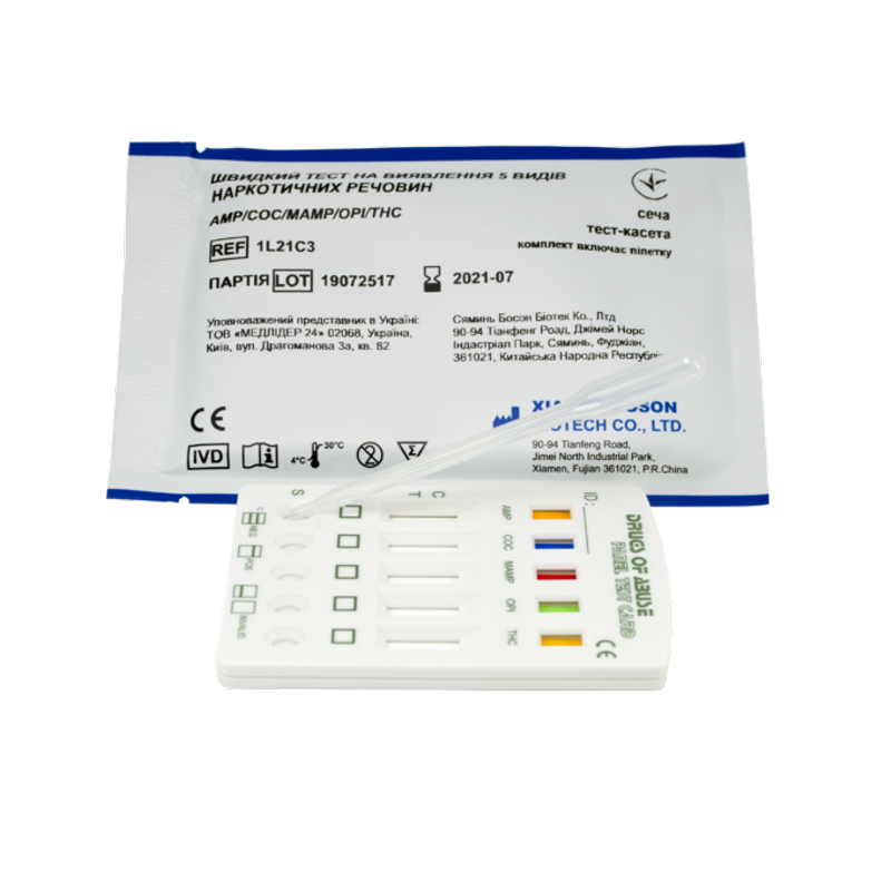 Швидкий тест на 5 видів наркотичних речовин, сеча, тест-касета, (Boson, 1L21C3)